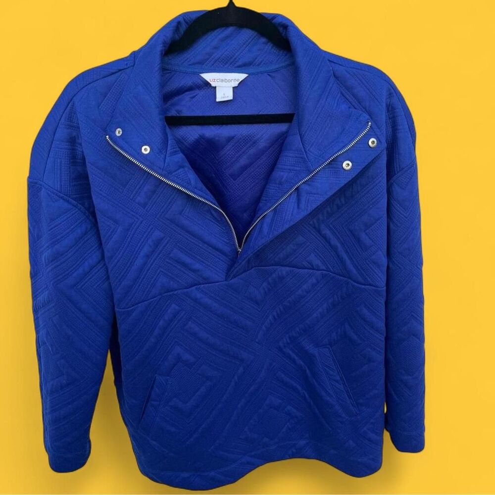 Liz Claiborne blue quilted diamond pattern quarter zip sweater